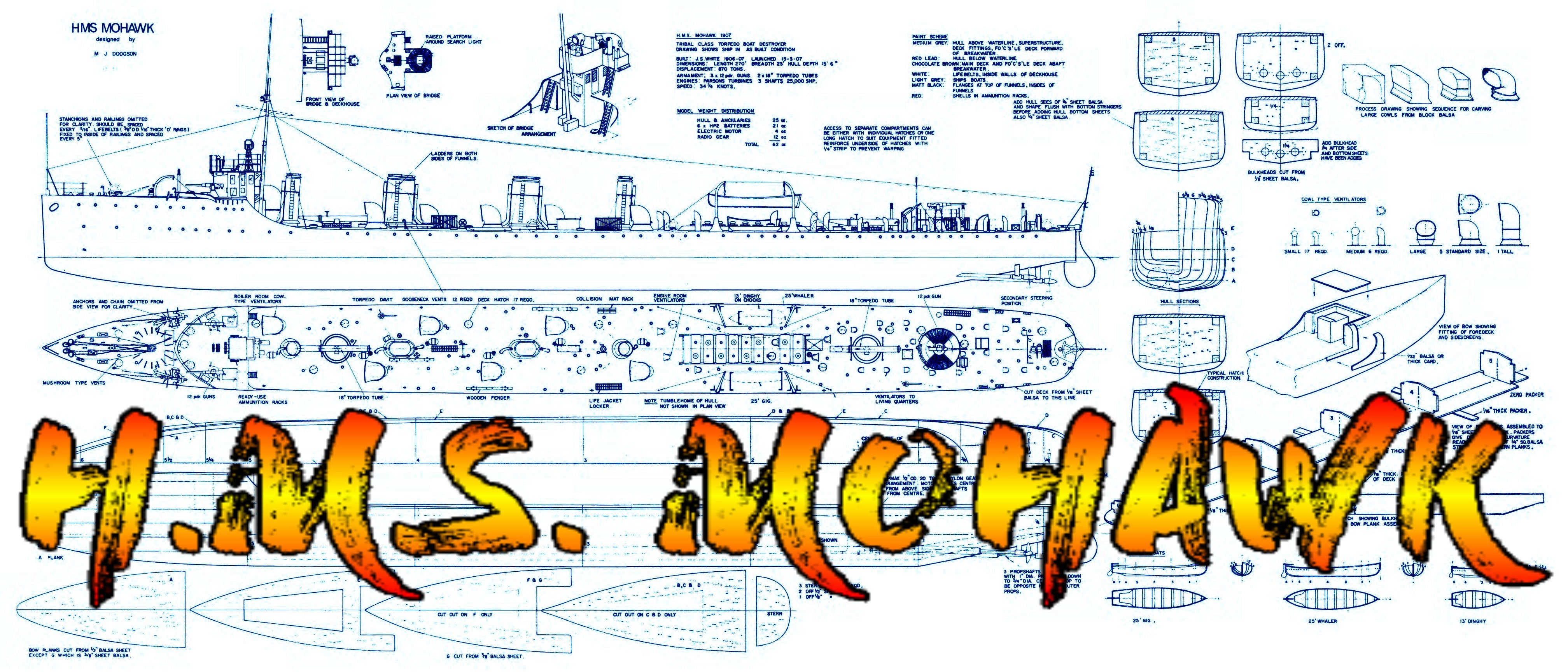 full size printed plans scale 1:87 torpedo boat destroyer 1905  for radio control