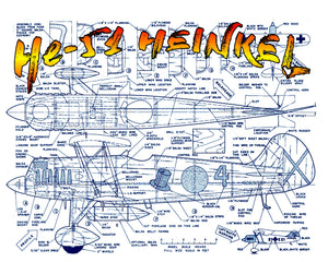 full size printed plans scale 1“= 1 foot control line he-51 wingspan 36”  engines .29 to .49