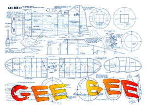 full size printed plan gee bee scale 1/12  wingspan 21”  power rubber