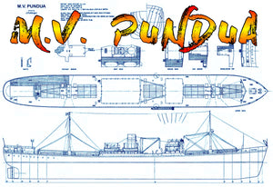 full size printed plan wwii cargo steamer 1:144 scale 35"  m.v. pundua suitable for radio control