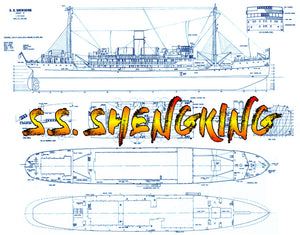 full size printed plan scale 1/96 small passenger-cargo ship "s.s. shengking" suitable for radio control