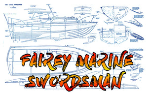 full size printed plan build 1:12 scale cabin cruiser "fairey marine swordsman" for radio control