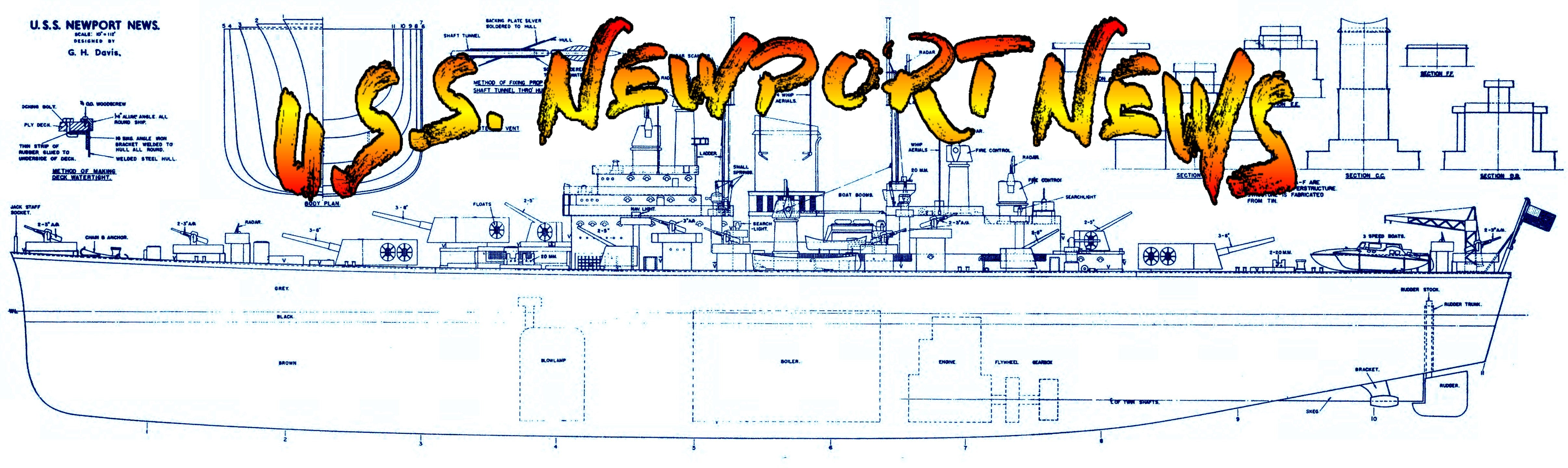 full size printed plan  scale 10" = 112 heavy cruiser "u.s.s. newport news" des moines class