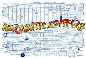 full size printed plan aerobatic spitfire control line stunt  wingspan 56"  engine .35