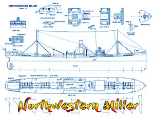 full size printed plan 'period' cargo vessel scale  1/144 northwestern miller