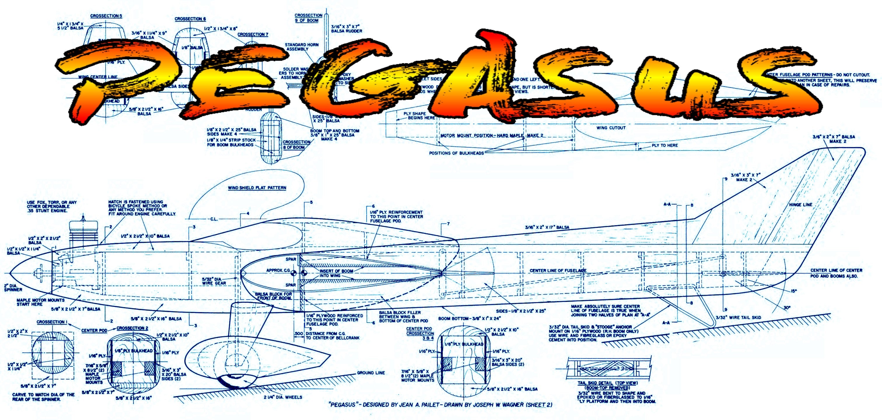 full size printed plan vintage 1964 control line stunter .35 pegasus