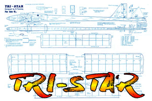 full size printed plan beginner’s sailplane  w/s 46” a/1 class glider "tri-star"