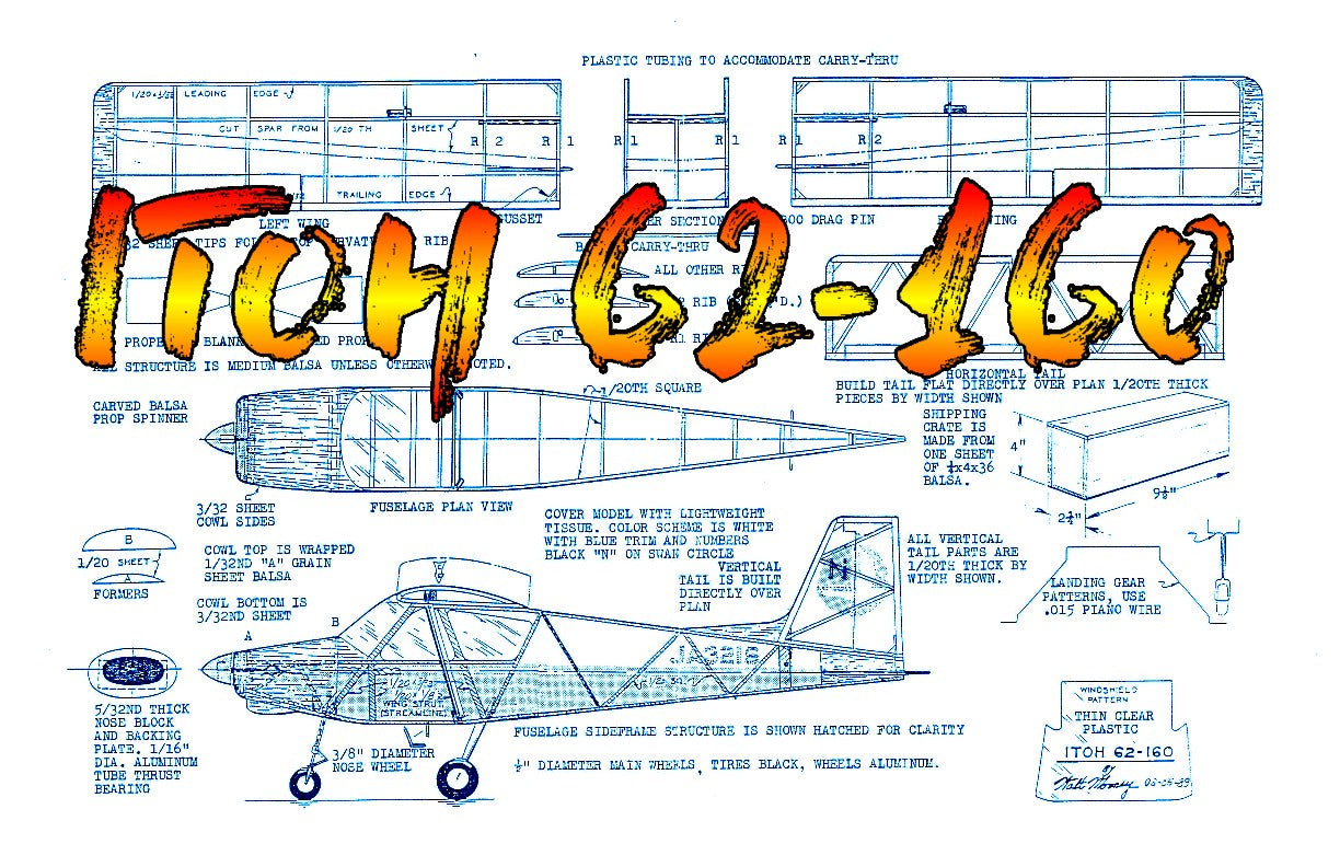 full size printed plans peanut scale itoh 62-160 1960's japanese light plane