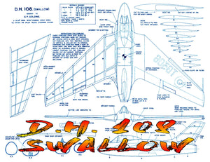 full size printed plan semi-scale 1:16 d.h. 108 swallow jetex 100 or electric control ducted fan