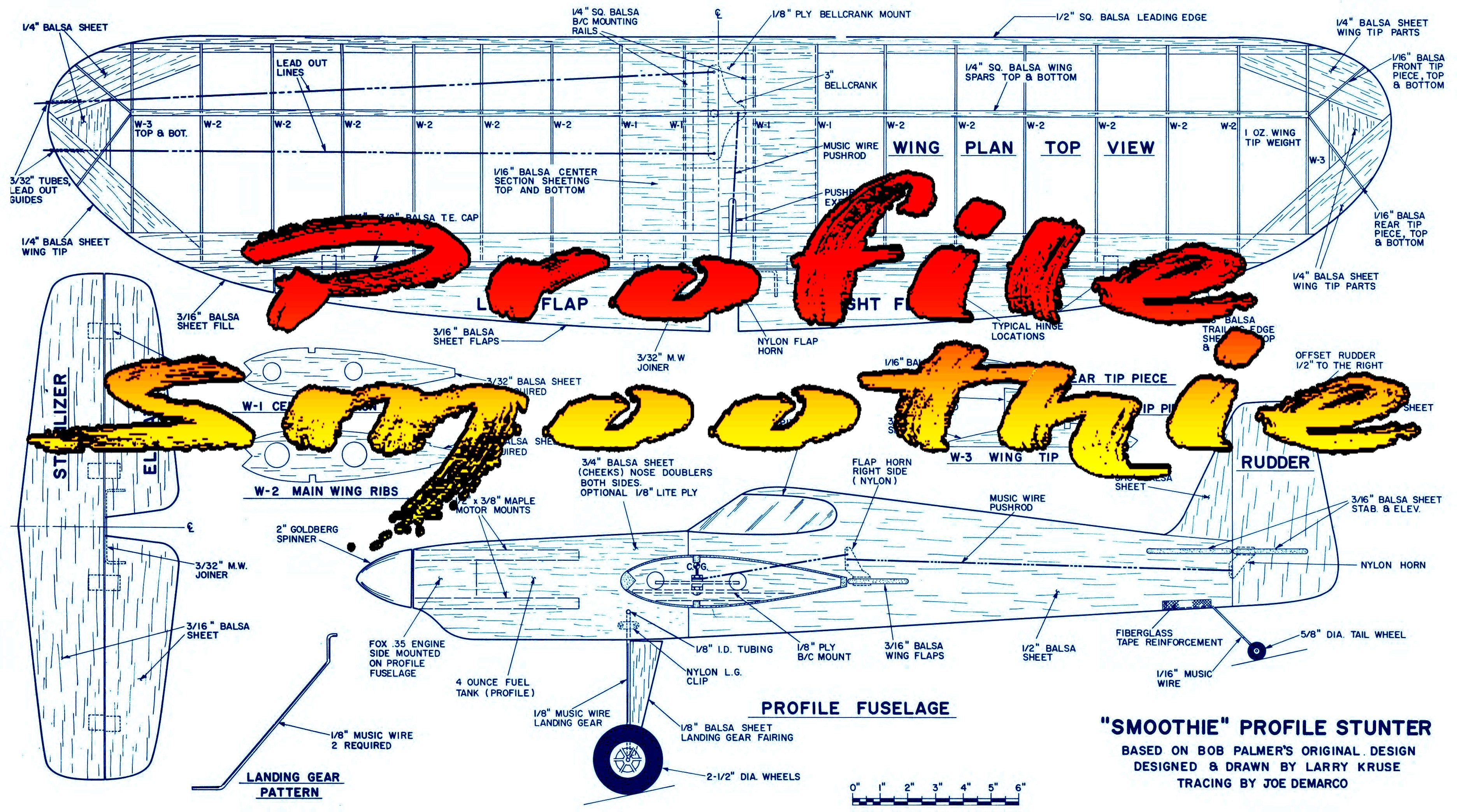 full size printed plan control line stunt profile smoothie w/s 40”  engine .35 easy-to-build package that is fun to fly.