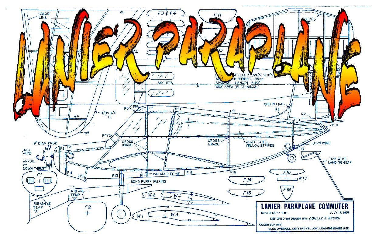 full size printed plans peanut scale "lanier paraplane"  it makes a great peanut scale model!