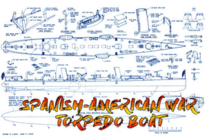 full size printed plan spanish-american war  torpedo boat suitable for radio control