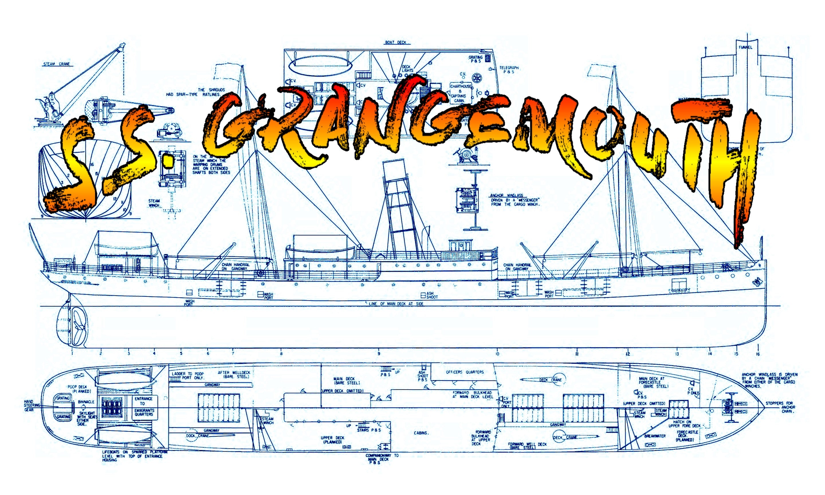full size printed plan scale 1/96 short sea voyage passenger/cargo carrier “s.s. grangemouth”