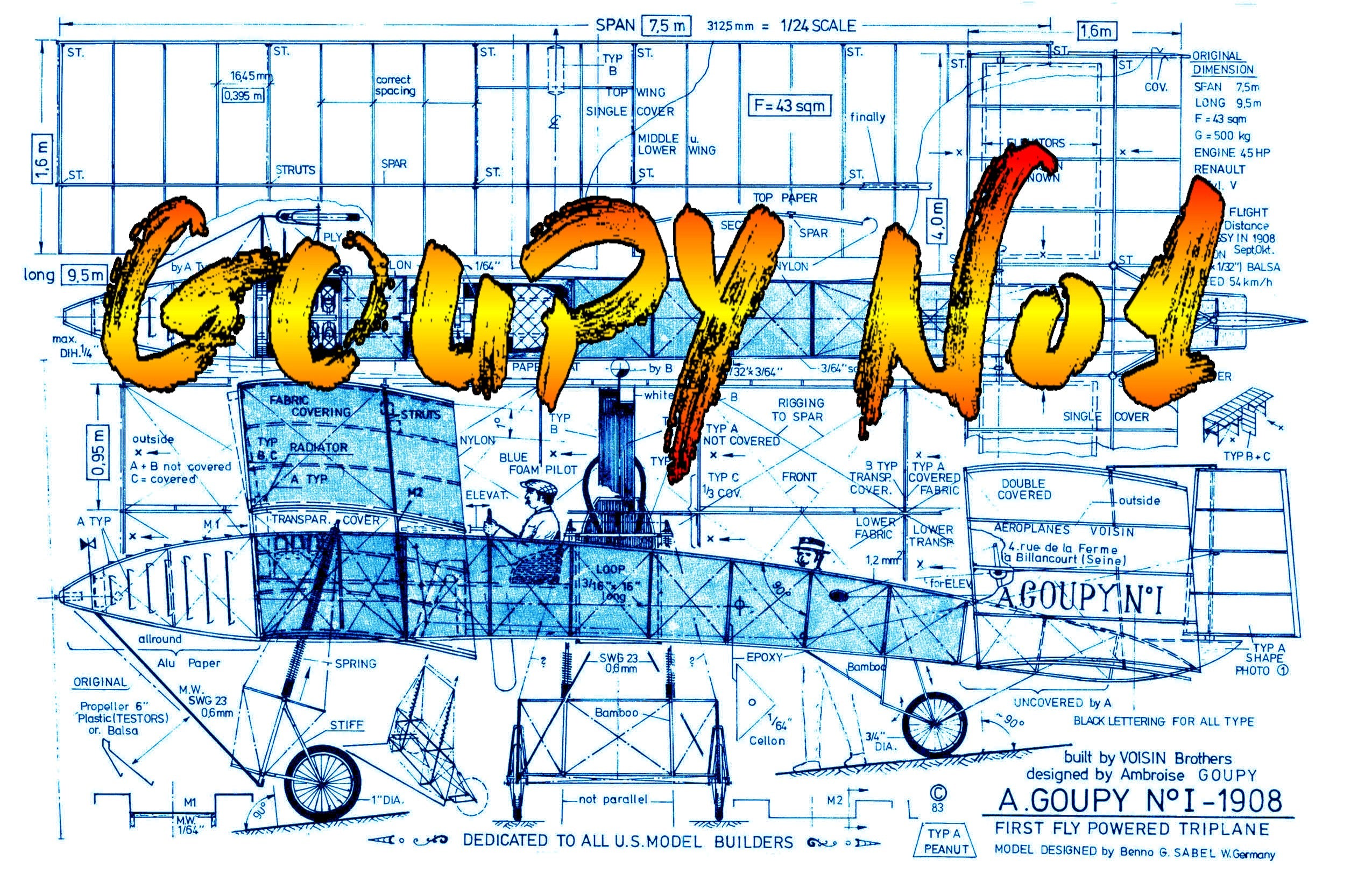 full size printed plans peanut scale "goupy no1" you'll have a rare and flyable conversation piece!