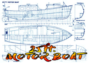 full size printed plans scale 1/12 25ft. motor boat suitable for radio control