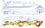 full size printed plan scale 1:12 offshore power boat racer "surfury " suitable for radio control