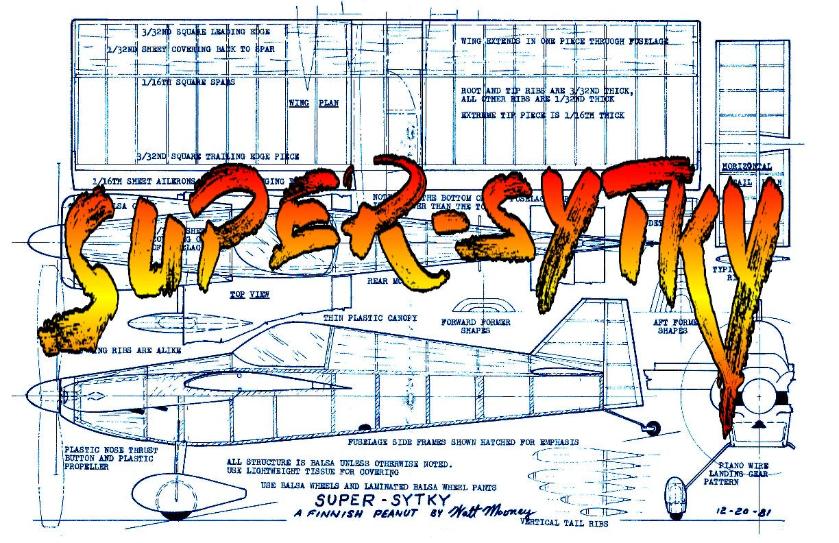 full size printed plans peanut scale "super-sytky"  potential of being a "fike fighter".