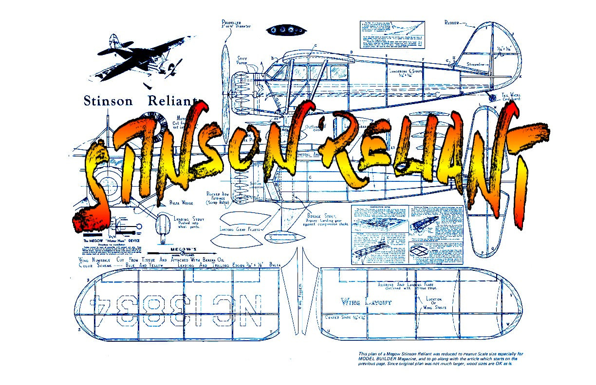 full size printed plans peanut scale "stinson reliant" five page article building from plans