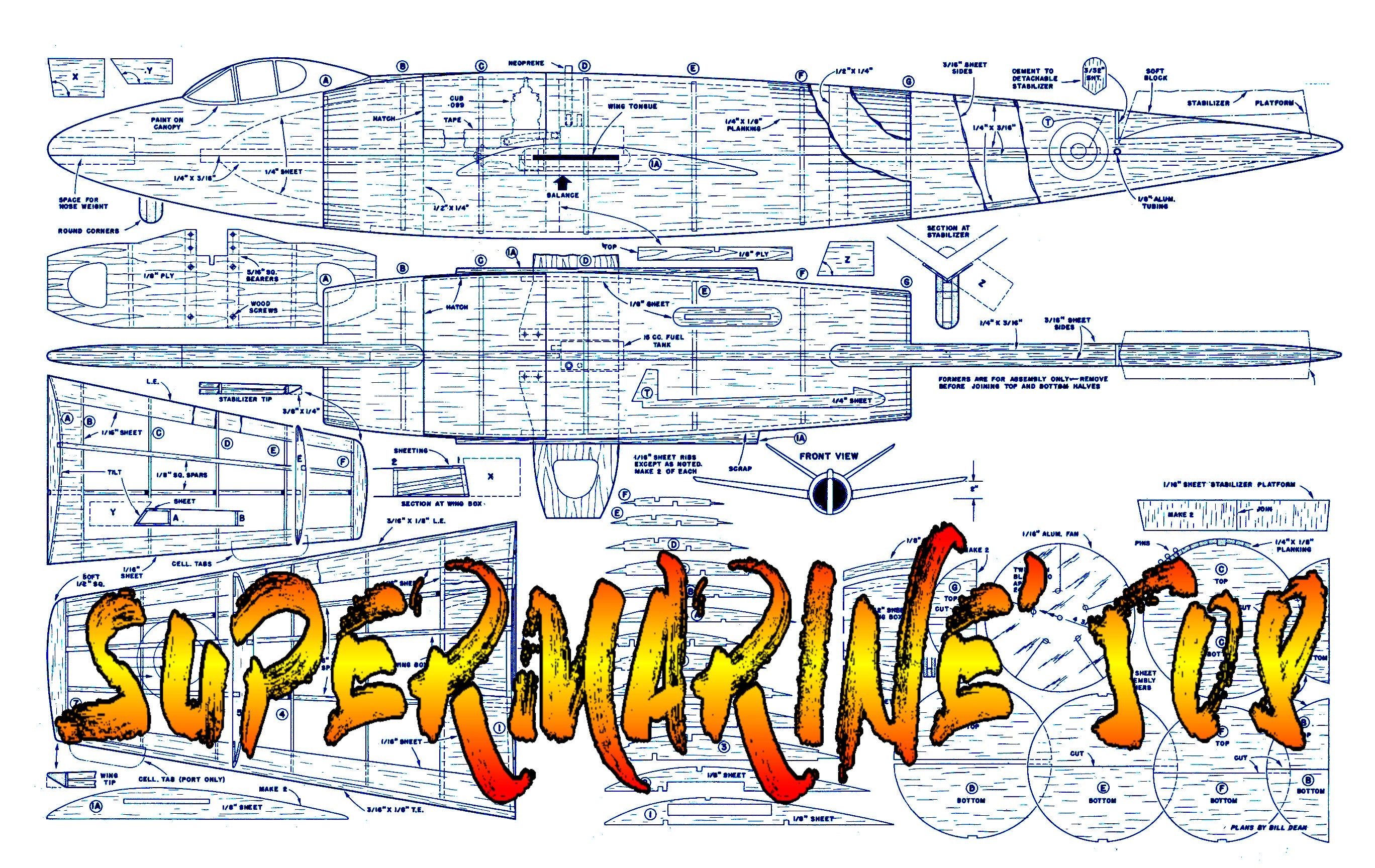 full size printed plan free fight supermarine 508 .09-.14 ducted fan