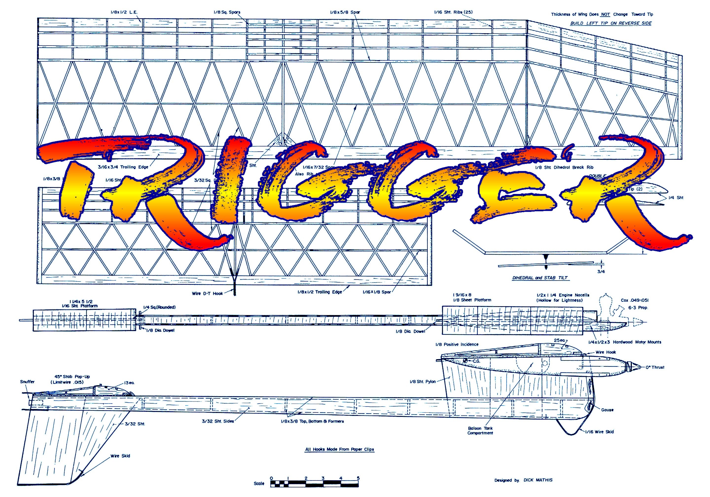 full size printed plan freeflight "trigger"1/2 a high-thrust type, warp resistant structure