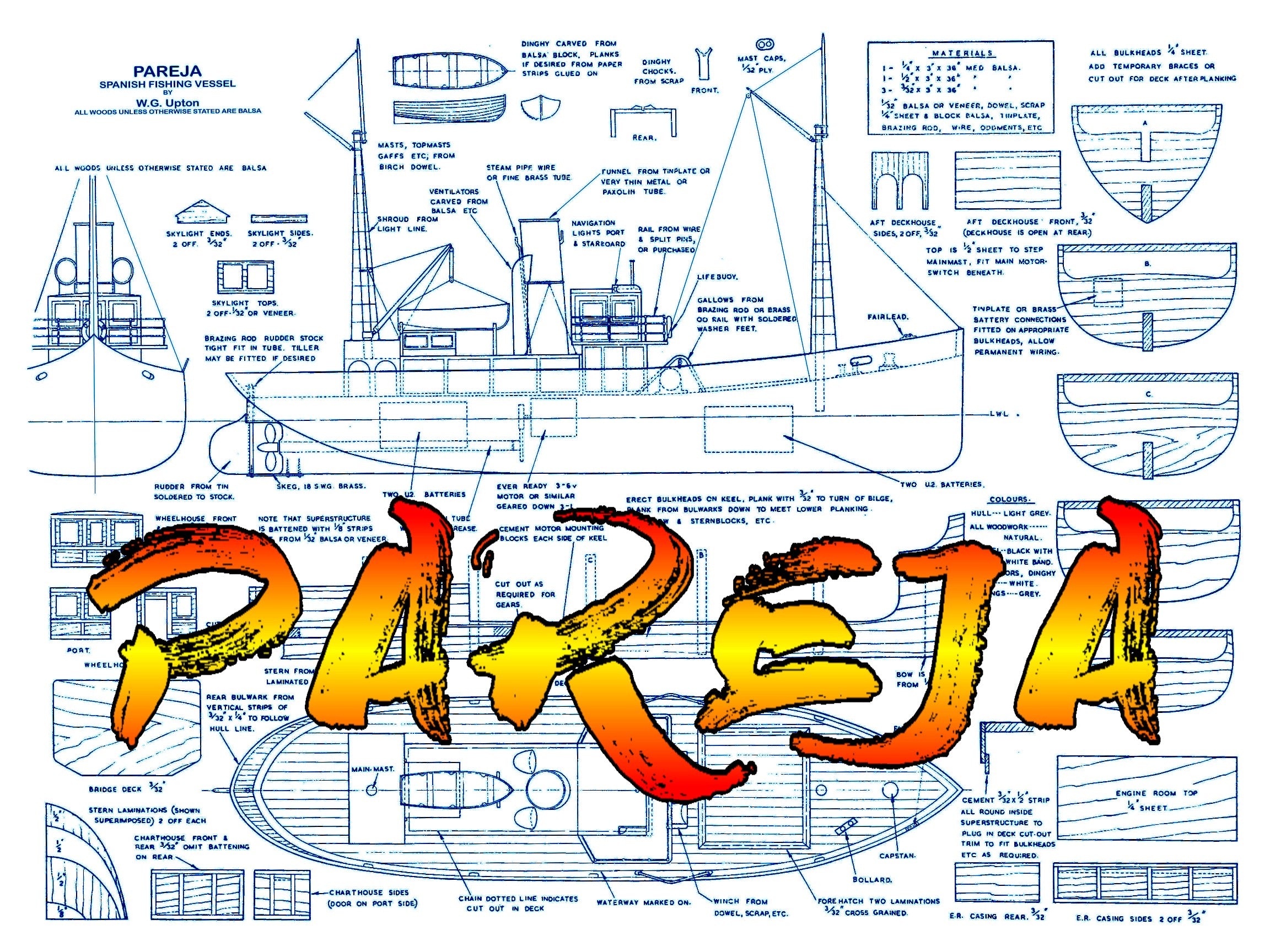 full size printed plans scale 1:24  spanish fishing vessel pareja suitable for radio control
