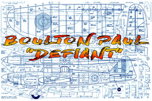 full size printed plan vintage 1960 s  semi-scale control line stunter boulton paul "defiant"