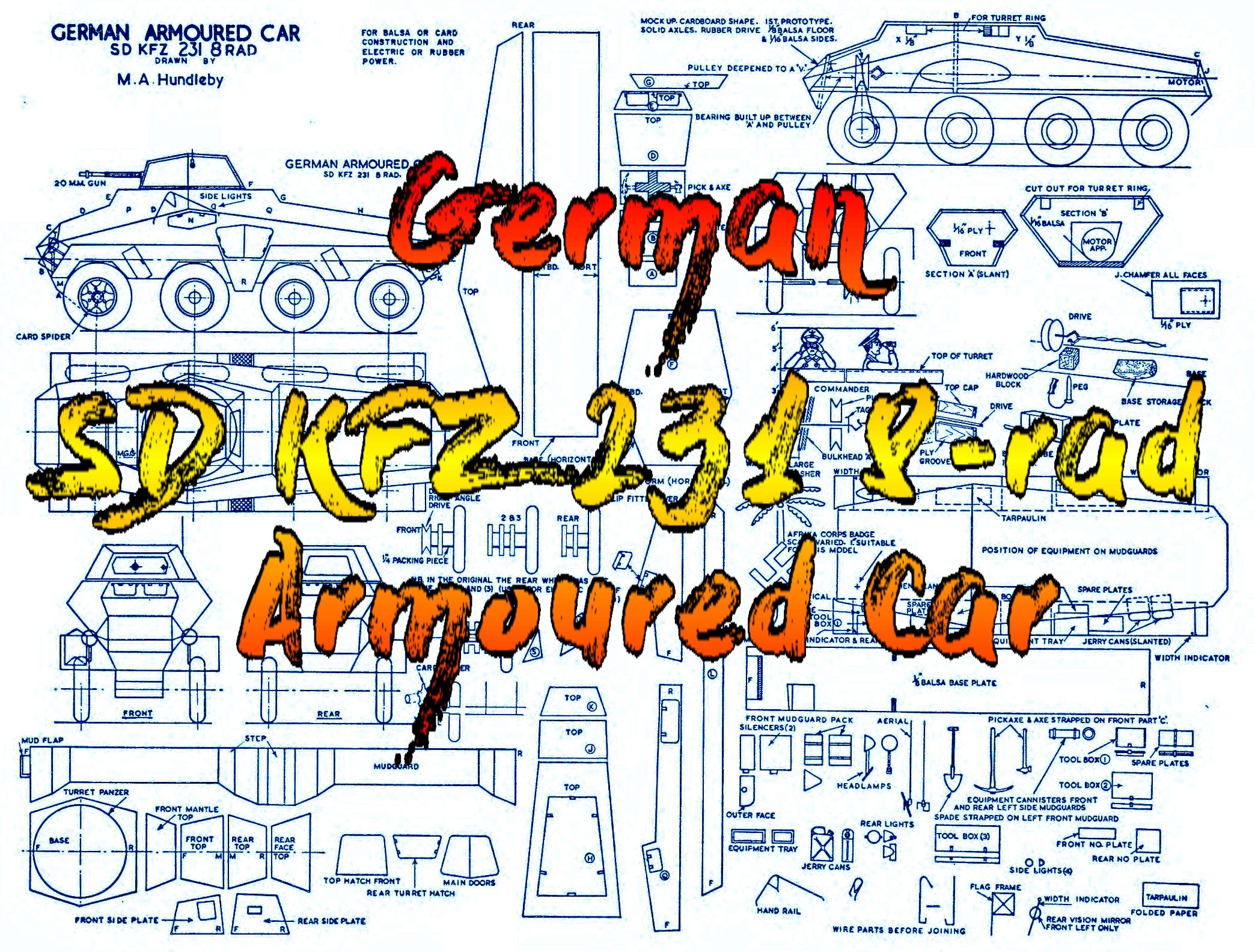 full size printed plan scale 1:24 german sd kfz 231 8-rad armoured car no materials. plan only