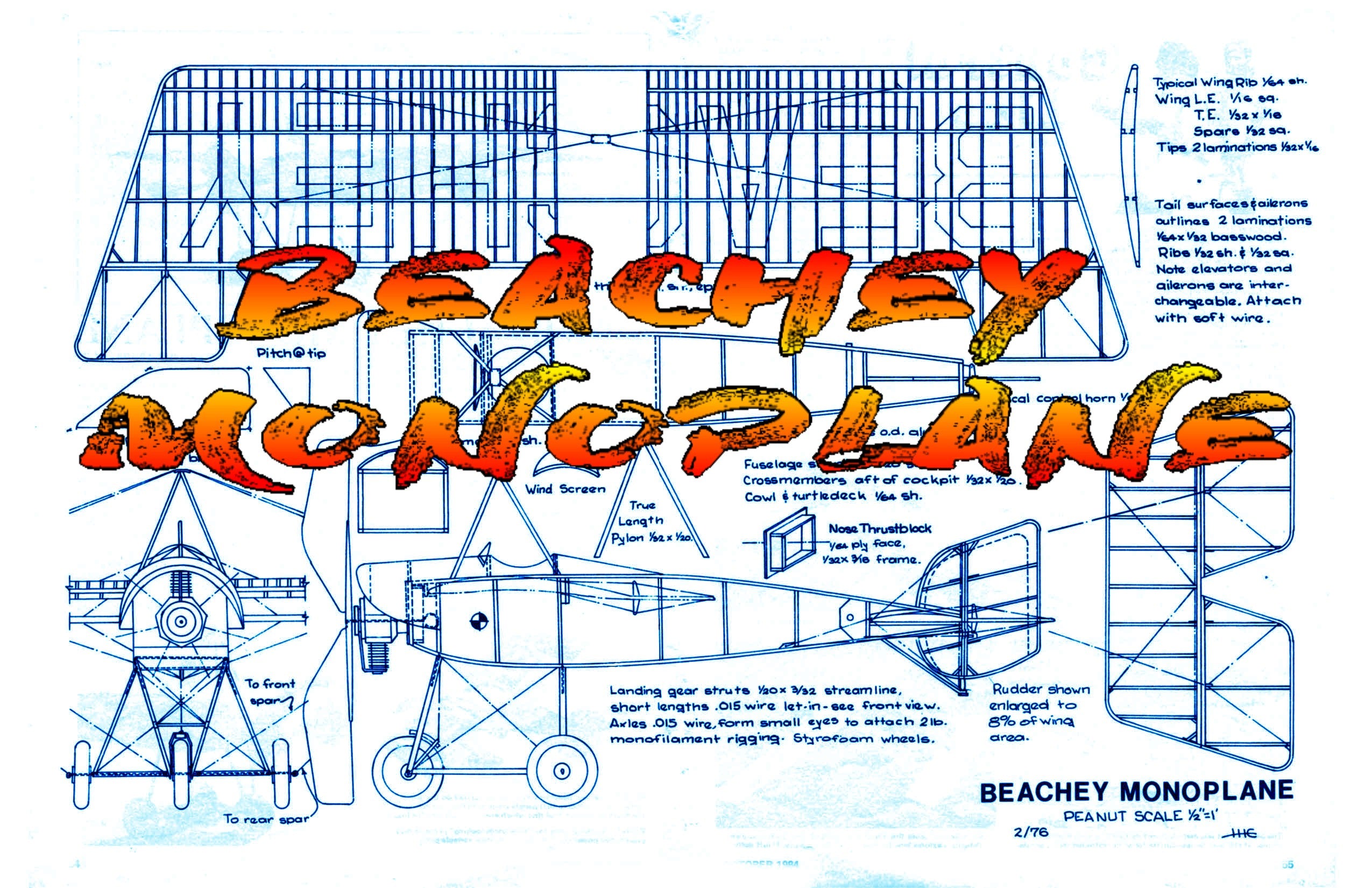 full size printed peanut scale plans beachey monoplane is relatively simple and ligh
