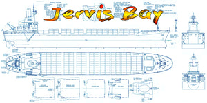 full size printed plans scale 1:192 container ship jervis bay l 46" suitable for radio control