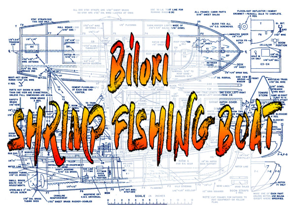 Full Size PLANS Shrimp Biloxi Fishing Boat Scale 1/2=1' Length 32” su –  Vintage Model Plans
