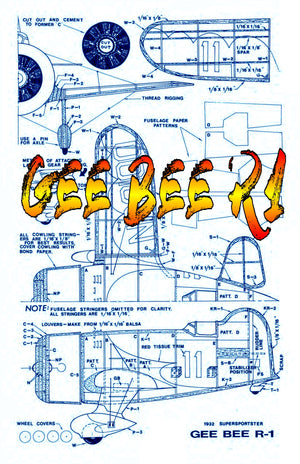 full size printed plans peanut scale gee bee r1  symbol of the "golden age"