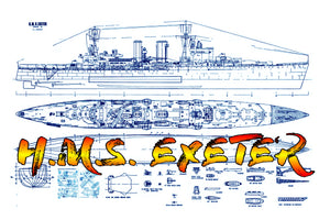 full size printed line drawings scale 1/144 york-class heavy cruiser h.m.s. exeter suitable for radio control