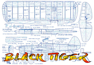 full size printed plan vintage  1953 control line stunter "black tiger"  simple in design, simple in construction