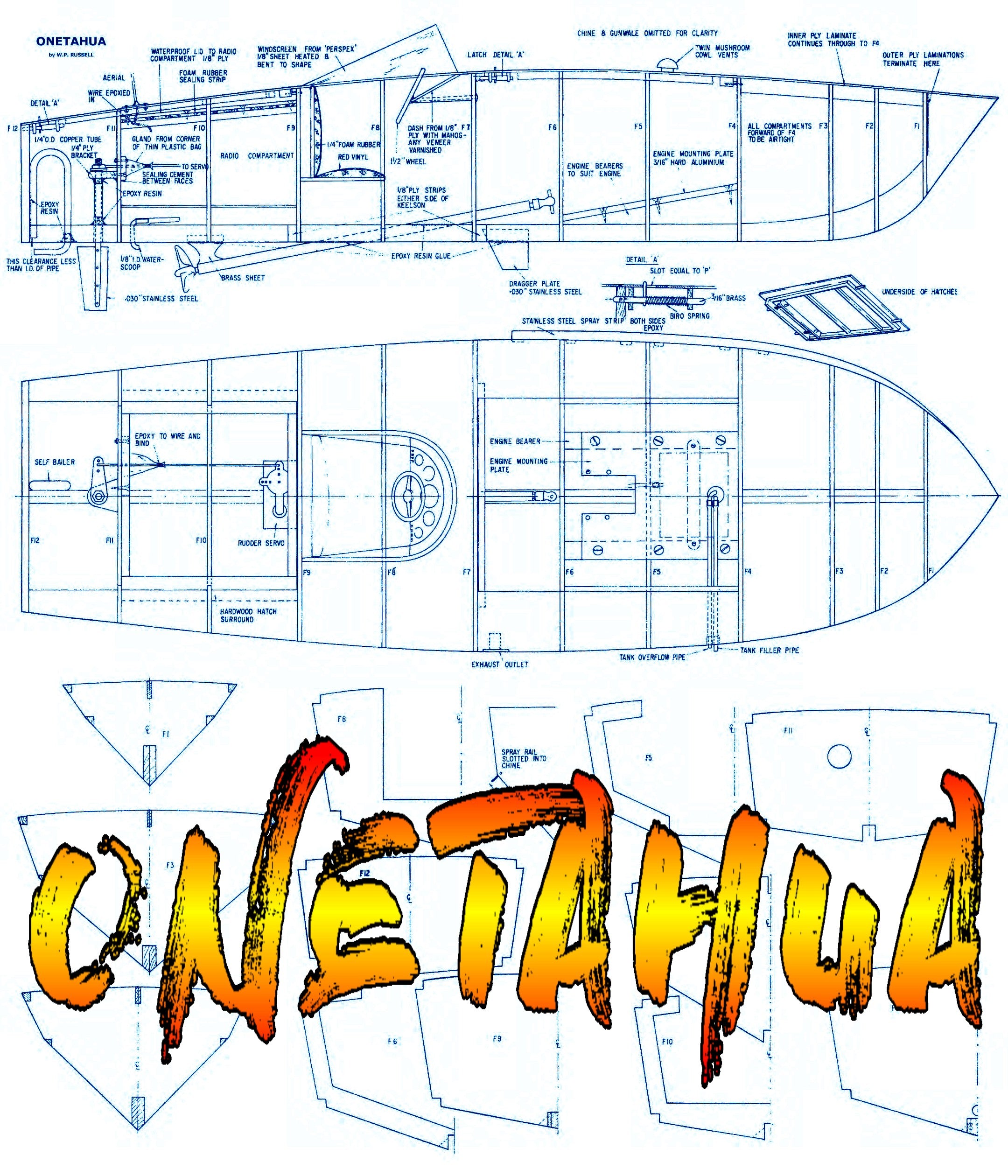 full size printed plan a rough-water design length 29"  beam 9 1/4"  engine .15 to .30  radio control