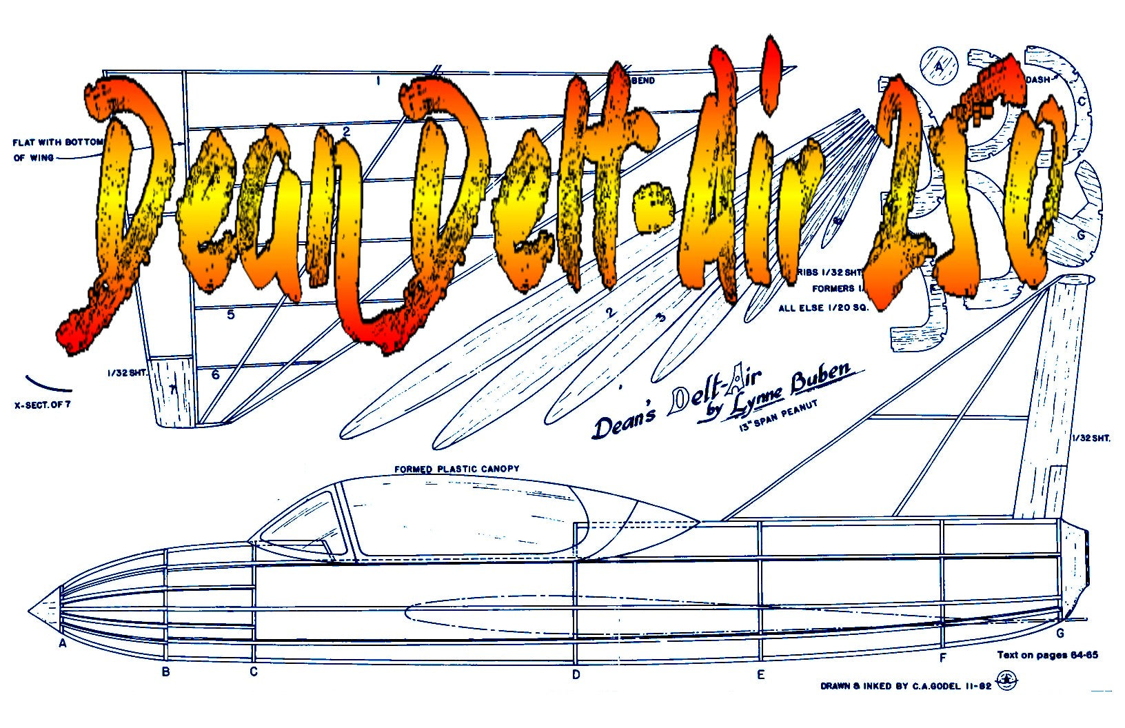 full size printed scale peanut plans dean delt-air 250 model proved to be a very stable flier