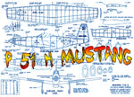 full size printed plan p 51 h mustang scale 1:20  wingspan 22 ¾”  power rubber