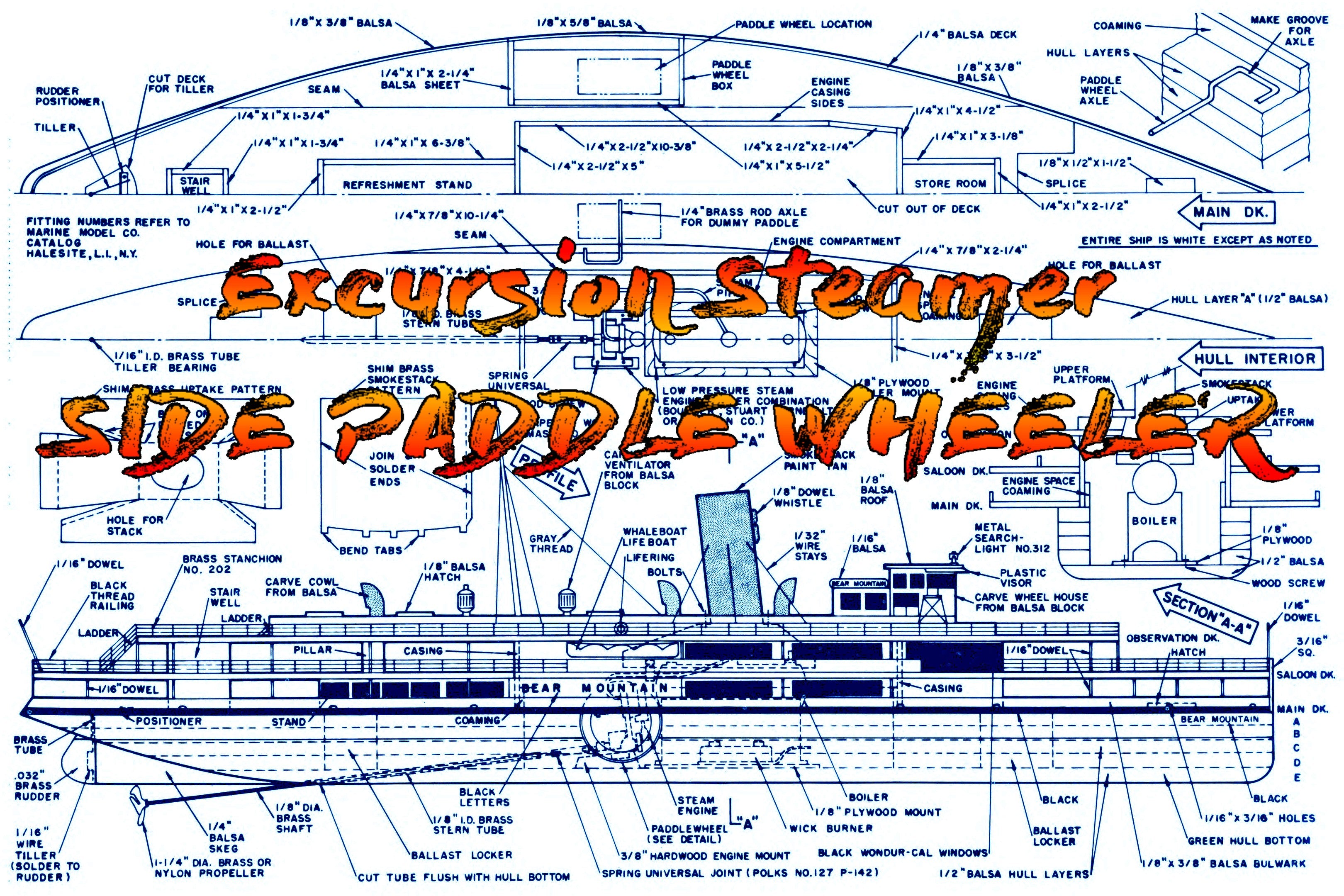 full size printed plan for a excursion steamer side paddle  power steam or electric suitable for radio control