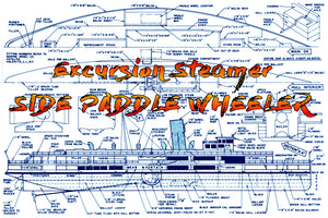 full size printed plan for a excursion steamer side paddle  power steam or electric suitable for radio control