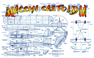 full size printed plans control line  scale 1” = 1’ macchi-castoldia wingspan 31”  engine .29 - .35