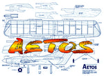 printed plan vintage 1973 control line stunter "aetos" profile look does not stop its performance.