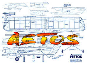 printed plan vintage 1973 control line stunter "aetos" profile look does not stop its performance.