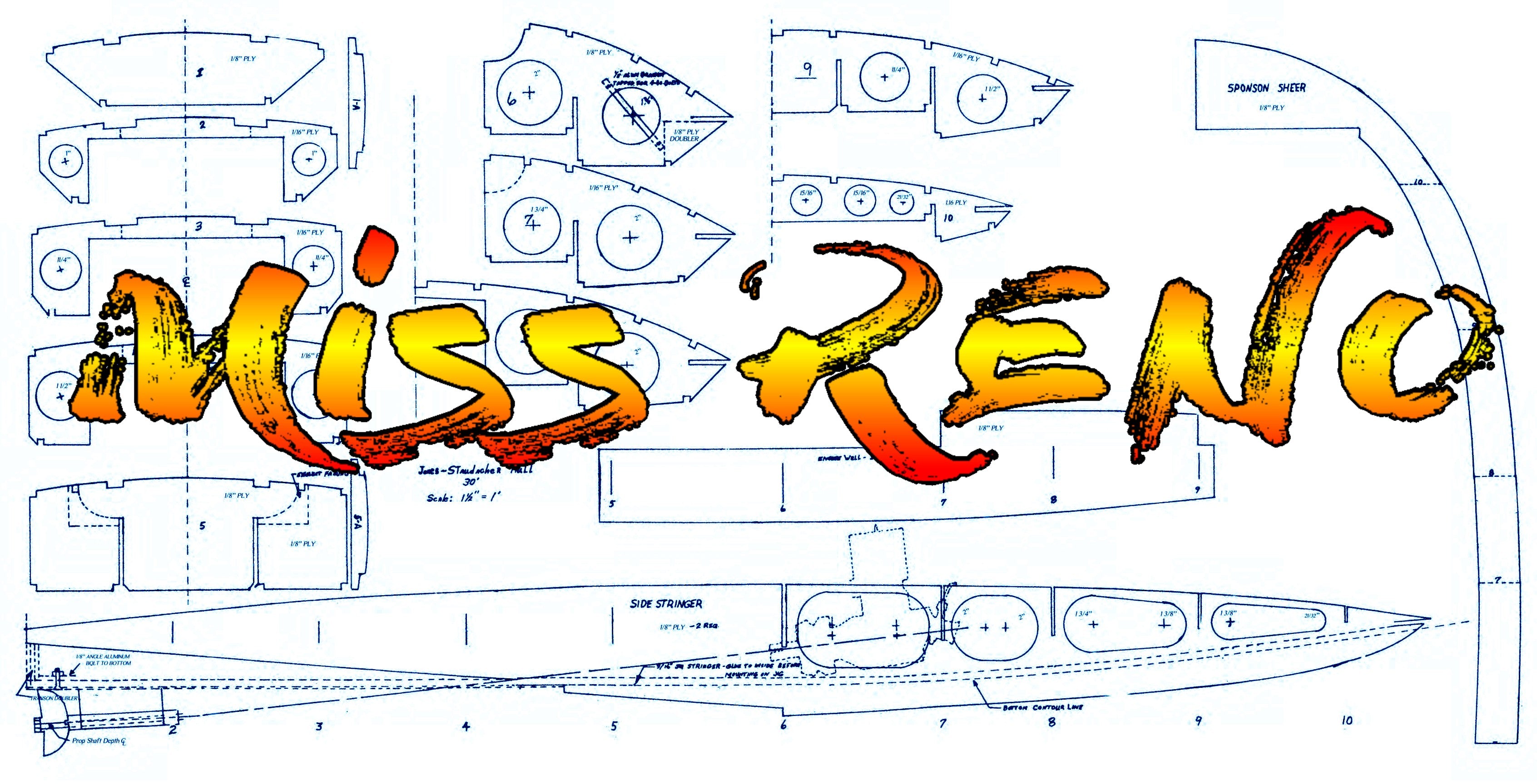 full size printed plans scale 1/8 hydro miss reno l 45" for radio control