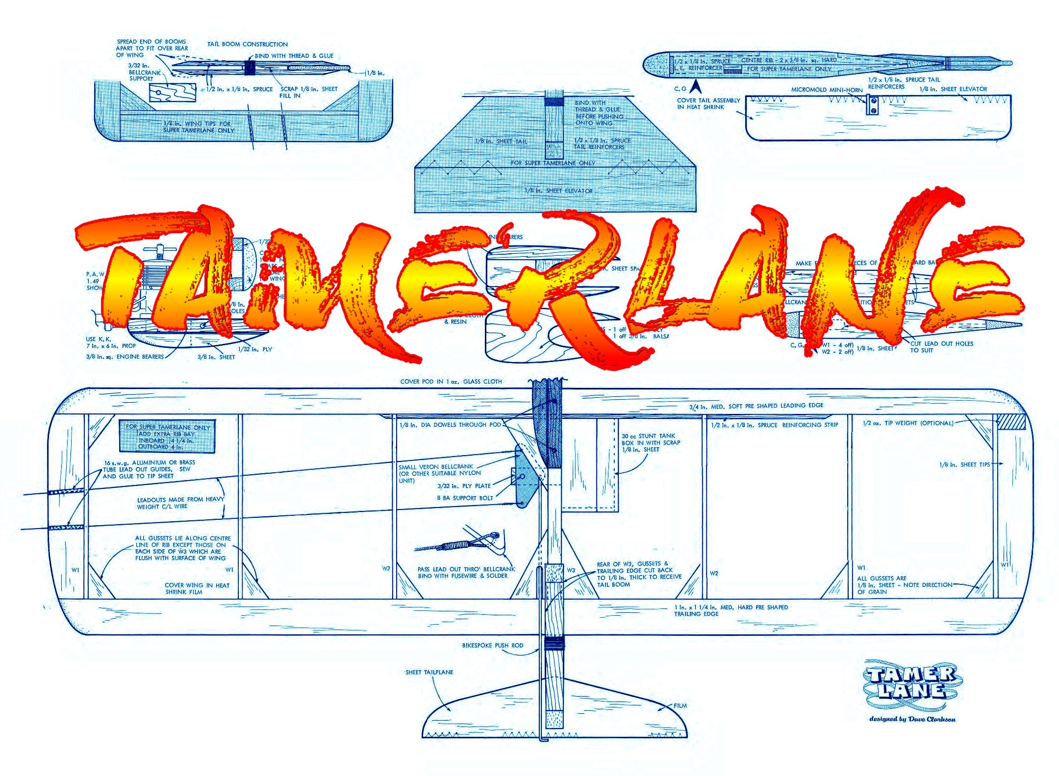 full size printed plan & building notes  ultimate' 1/2 a combat **tamerlane**  wingspan 28 or 36 inch