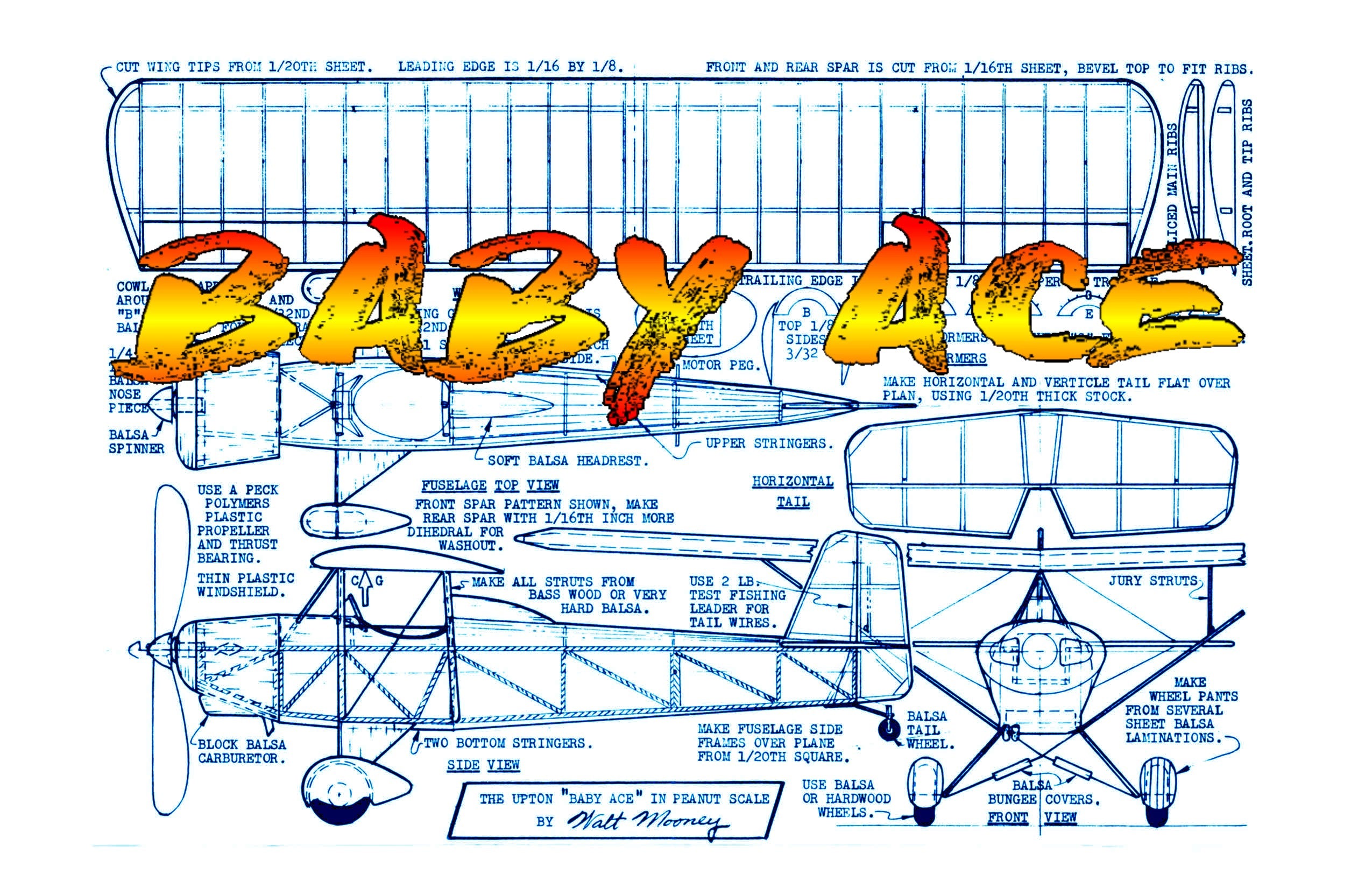full size printed peanut scale plans  "baby ace" peanut required almost no flight trim adjustments.
