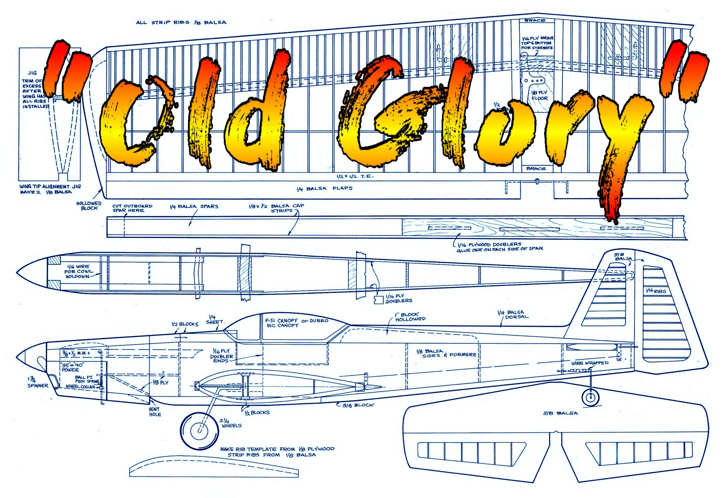 full size printed plans vintage 1971 control line stunter old glory  easy to build machine with excellent stunt potential.