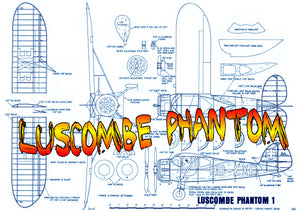 full size printed plan luscombe phantom scale 1/16  wingspan 23 1/4"  power rubber