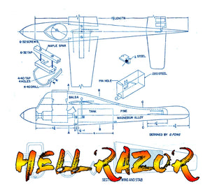 full size printed plan control line  speed  hell razor won senior d speed wingspan 18  engine dooling .60