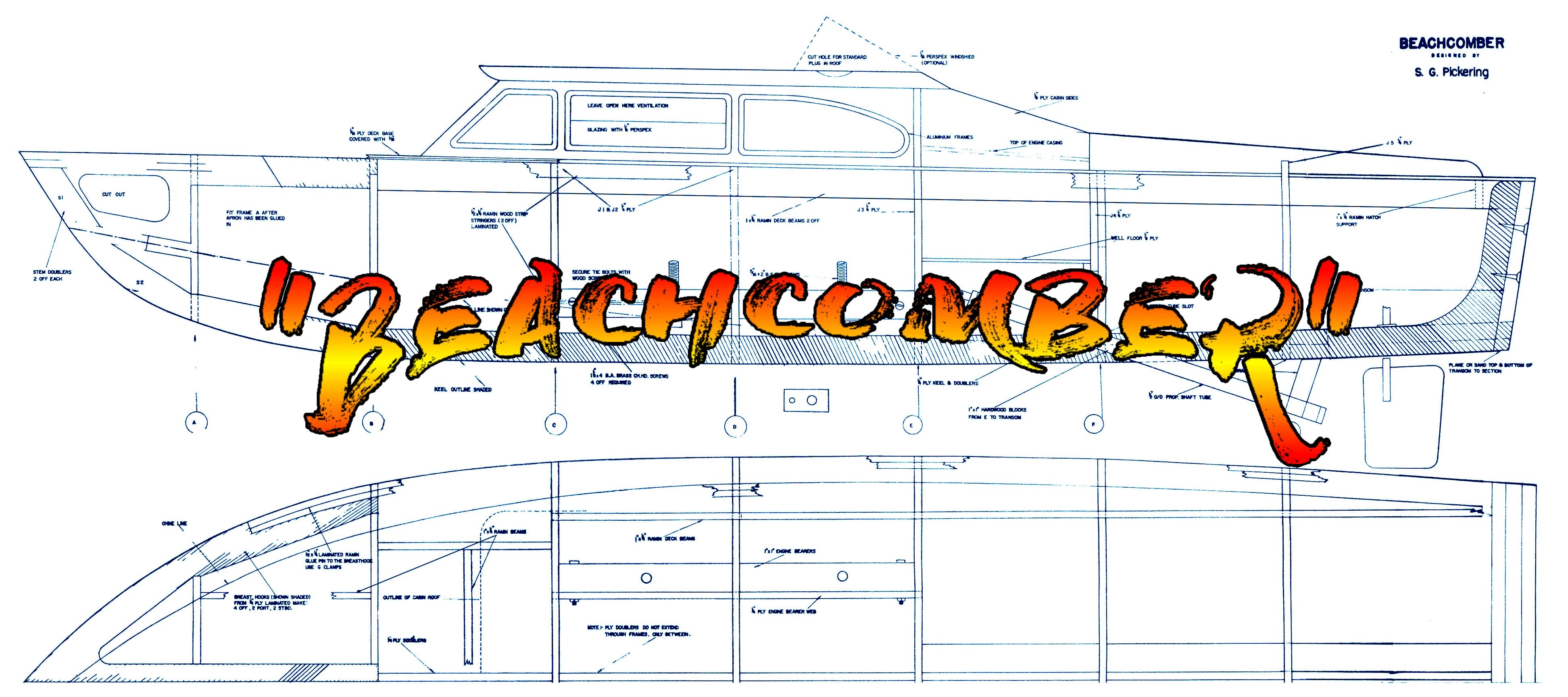 full size printed plan hard chine "v" bottom craft, “beachcomber”