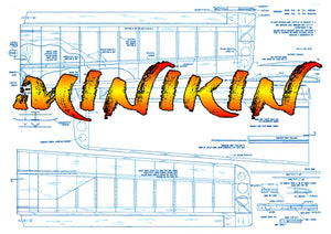 full size printed plan glider 48 1/2" 3-in-l machine  r/c flying, "minikin,"