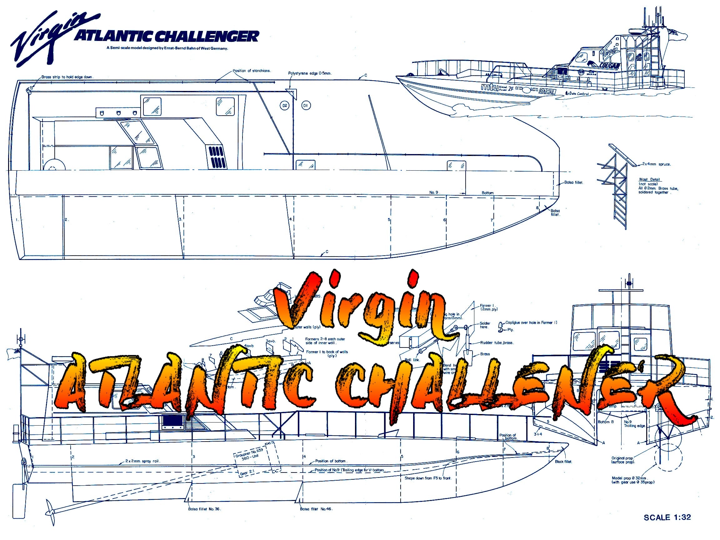 full size printed plan semi‑scale 1/32 "virgin atlantic challener" for radio control